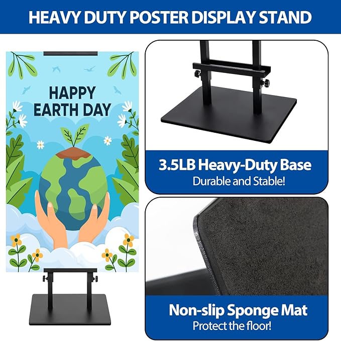 4-Pack Poster Stand - Heavy Duty, Double-Sided, Adjustable Height Up to 80 inches, Outdoor Banner Stand - Black