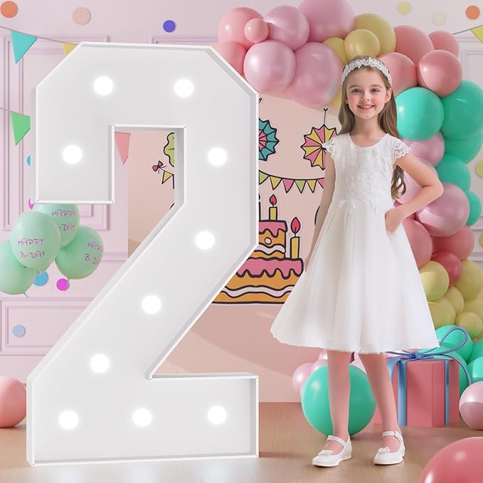 Light Up Numbers, Marquee Numbers 4 Feet Tall with Cool White Light, Large Number for Party Anniversay Event Graduation Decoration, Marquee Numbers 4ft Light Up Sign Number 2