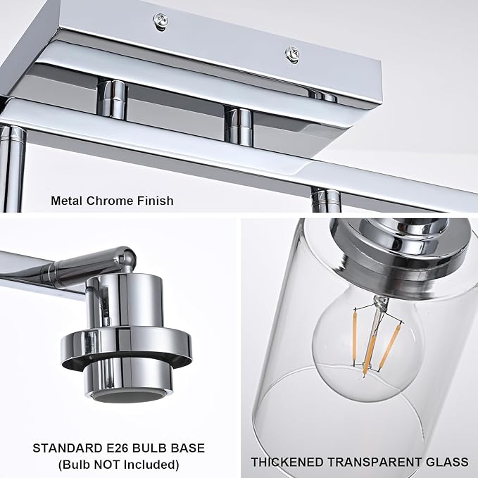 6-Light Track Lighting Kit Ceiling Kitchen Track Lighting Fixtures Chrome Bathroom Vanity Wall Lights with Clear Glass Multi-Directional Rotating Tracking Light Heads Spotlight for Accent Shop