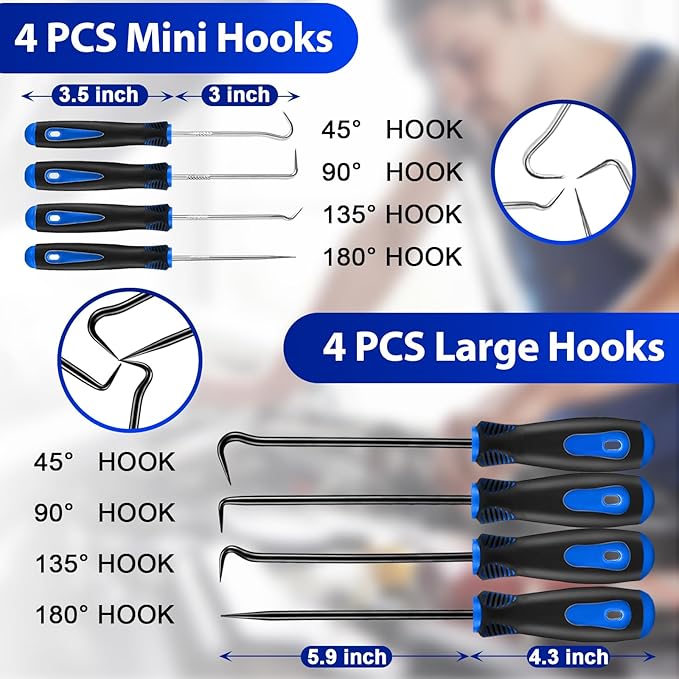 Keze 17 Pcs Hook and Pick Set Auto Trim Removal Tool Kit,Clip Plier Remover Tool Gasket Scraper Telescoping Magnetic Pickup Tool for Automotive Repair and Car Body Door Panel Fastener Removal