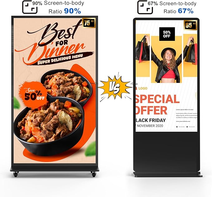 75 Inch Full Screen Indoor Floor Stand Digital Signage Digital Kiosks With Android System Lcd Poster Display With WiFi HDMI/USB Input Auto Media Player