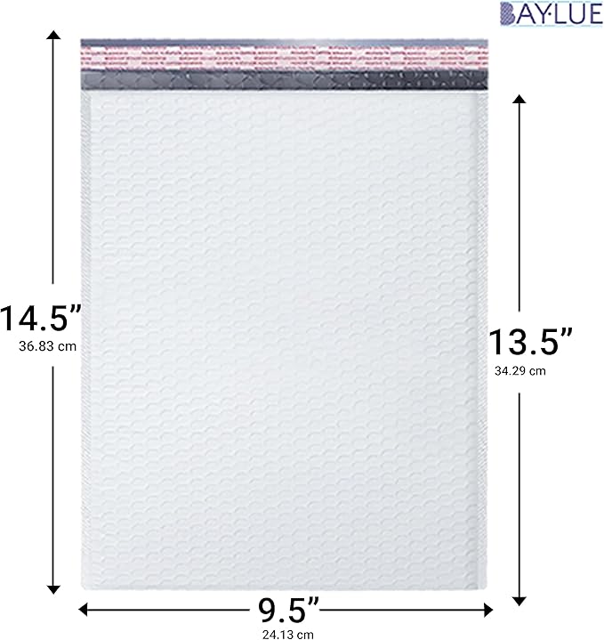 White 9.5x14.5 Inch Poly Bubble Mailers #4 | Self Seal Large Padded Envelopes | Air Cushioned Bubble Mailer | Usable Size 9.5x13 Inch | Waterproof Lightweight Mailing Shipping Bags | 100 Pack Bulk