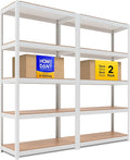 HOMEDANT House 5 Tier Laminated Metal Shelving Unit Adjustable Storage Utility Rack Heavy Duty Shelves Organization Multipurpose Shelf Kitchen Garage Pantry Closet (2, (M) 36.2" W, White)
