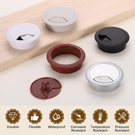 uxcell 5 Pcs 53mm (2.09 Inch) Desk Grommet, Plastic Cable Hole Cover, Wire Cord Cable Organizer for Home Office Computer Desk Cabinet, Brown