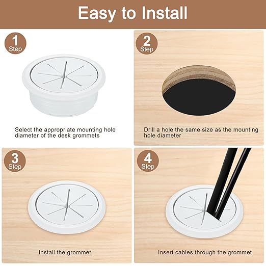 uxcell 4 Pcs Desk Grommet, 3.15 inch 80mm Desk Cable Hole Cover Wire Hole Insert for Home Office Table Cabinet Cord Organizer, Gray
