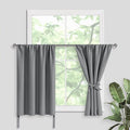 JIUZHEN Short Blackout Curtains for Small Window - Cafe Room Darkening Privacy Thermal Insulated Half Window Curtains Tiers for Bathroom,Kitchen, W 42 x L 36, Set of 2 Panels with Tiebacks, Light Grey