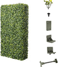 E&K 18" Wx72 Hx12 D Artificial Boxwood Hedge Wall with White Flowers, Artificial Outdoor Privacy Wall for Balcony Backyard Office, Indoor Divider Freestanding Greenery Backdrop