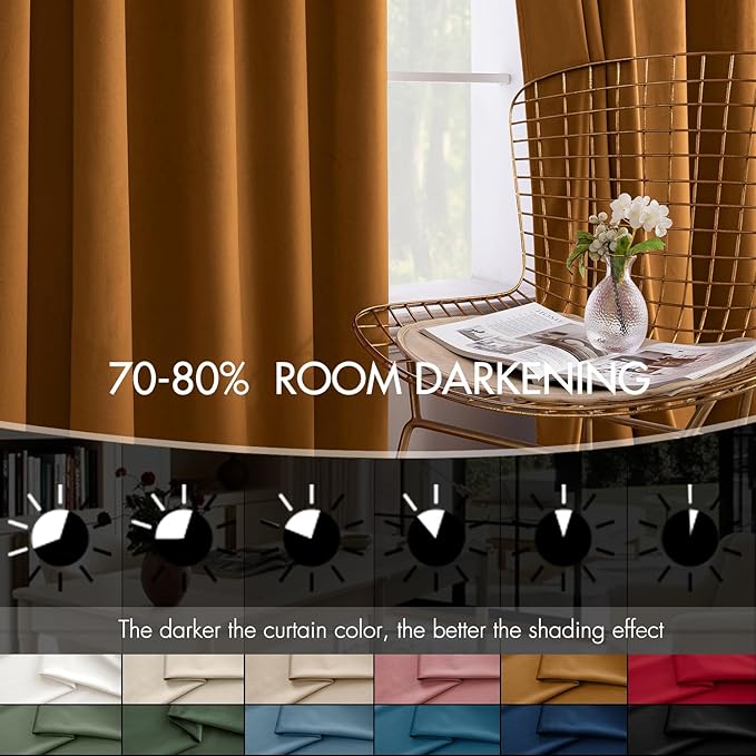 MIULEE Velvet Curtains 96 Inches Long 2 Panels Set for Bedroom, Pinch Pleat Back Tab Thermal Insulated Living Room Darkening Drapes Pleated Blackout Floor to Ceiling Curtains with Hooks, Golden Brown