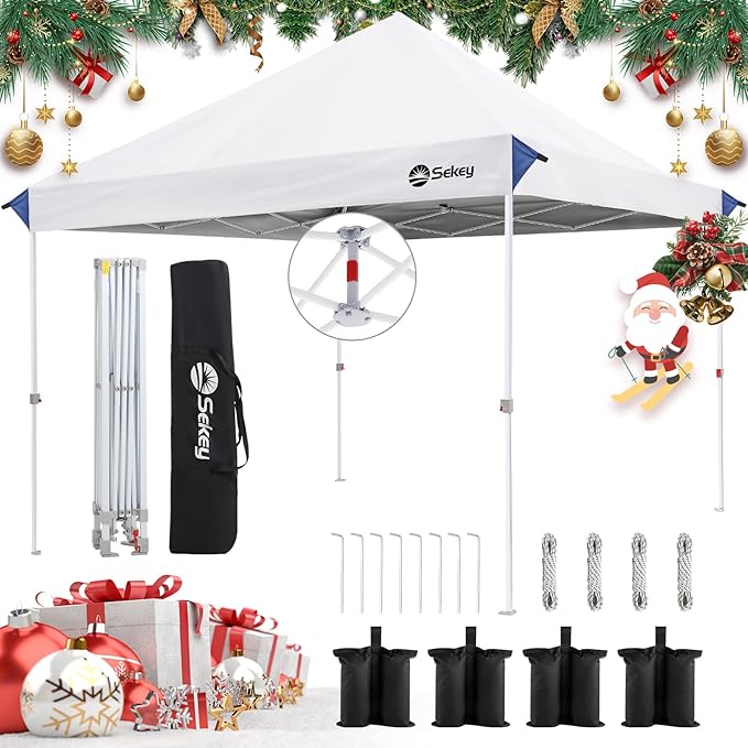 Sekey 10x10 Pop Up Canopy with One Push Setup-Easy Up Canopy with 99% UV Blocking - Instant Outdoor Sun Shade for Events, Parties, Camping- Commercial Gazebo with Weight Bags,Wind Proof&Waterproof