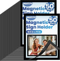 50 Pack Magnetic Sign Holder, 8.5in x 11in Self Adhesive Wall Mount Magnetic Document Holder, Magnetism Border Sign Holder with Transparent PVC Front Cover