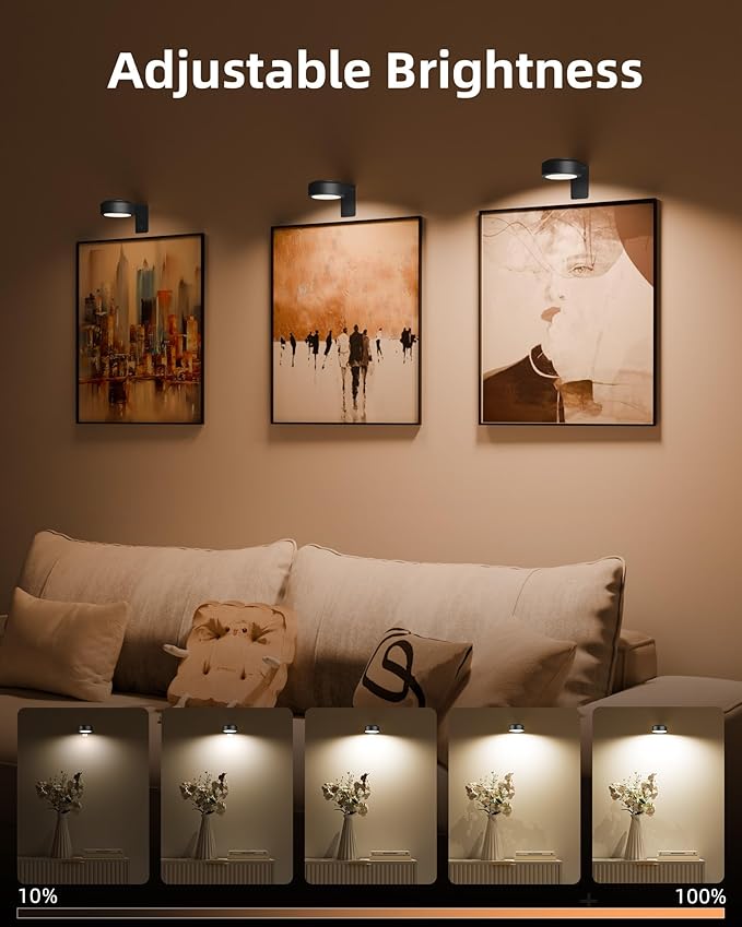 EZVALO Picture Lights for Wall, 2000mAh Rechargeable Battery Magnetic Poster Lights with 3 Color Temps & 12 RGB, Remote Dimmable Timer Painting Light, Wall Decor Light for Art Display, Frame (6 Pack)