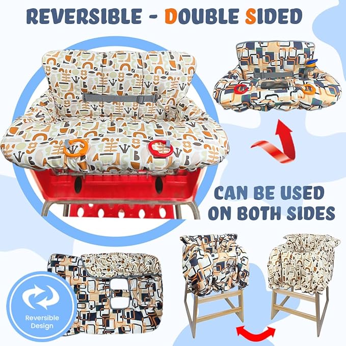Shopping Cart Cover for Baby Grocery Cart Cover for Baby boy and Baby Girl, High Chair Cover for Baby and Toddler, Baby Registry Gift - Waterproof - Extra Large - Cotton - Double Sided (Yellow)