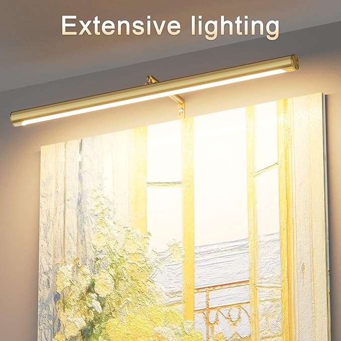 9W Picture Light Plug in, 24" Adjustable LED Art Light with Remote Control, Dimmable Wall Light for Picture Display Dartboard Art Work (Gold)