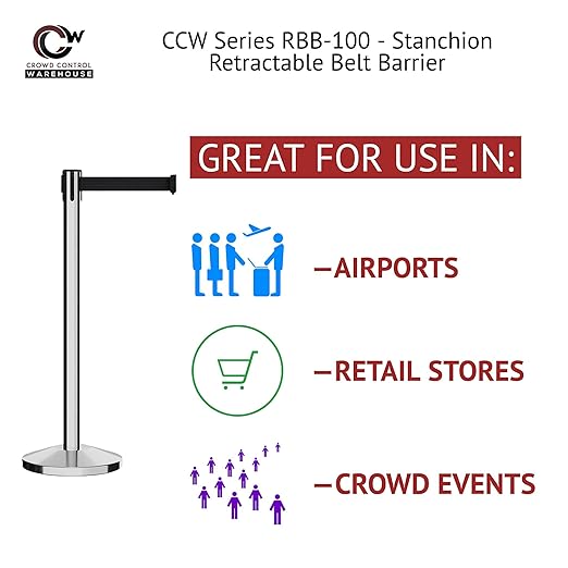 Crowd Control Warehouse CCW Set of 2 Retractable Belt Barriers Stanchion, Polished Stainless Steel Post, RBB-100 (11 Foot Belt, Fluorescent Pink Belt)