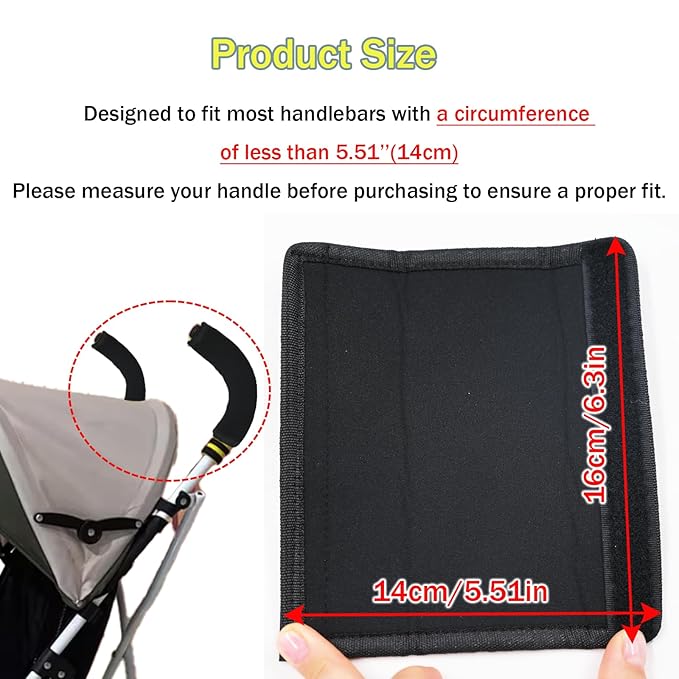 2 Pack 6.3 * 5.51inches Stroller Armrest Handle Cover,Pushchair Handlebar Cover,Universal Protective Grip Bumper Bar Covers Replacement Removable Toddler Pram Bumper Dust Proof Handle Gloves(Black)
