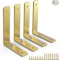 Gold Heavy Duty Shelf Brackets 8 Inch, Extra Thick L Shelving Brackets, Rustic Gold Iron Floating Shelves Wall Mounted with Hardware for DIY Open Shelving, 4 Pack