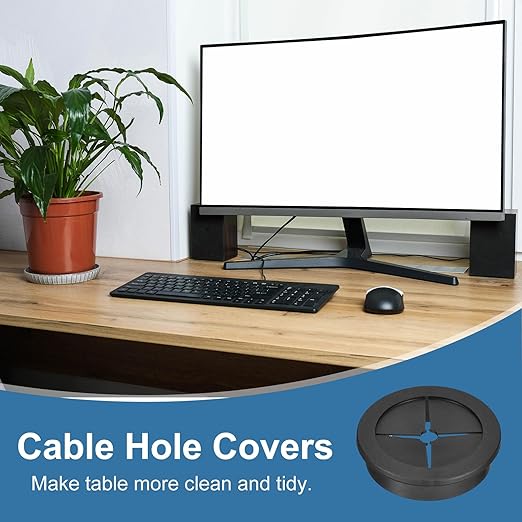 uxcell 2Pcs Cable Cord Grommet, 1-3/4"(45mm) Rubber Desk Grommets Wire Pass Through Hole Cover with Marked Cable Ties for Home Office Cable Wire Protection, Black