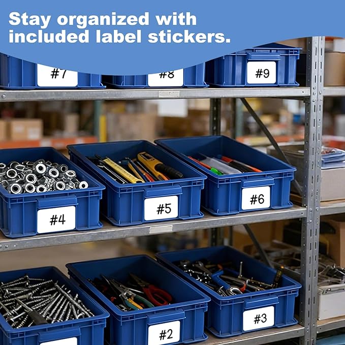 Heavy Duty Plastic Storage Bin, Stackable Organizer for Tools, Parts, and Hardware, Durable Storage Box for Factory, Workshop, And Garage, Blue, 3-Pack