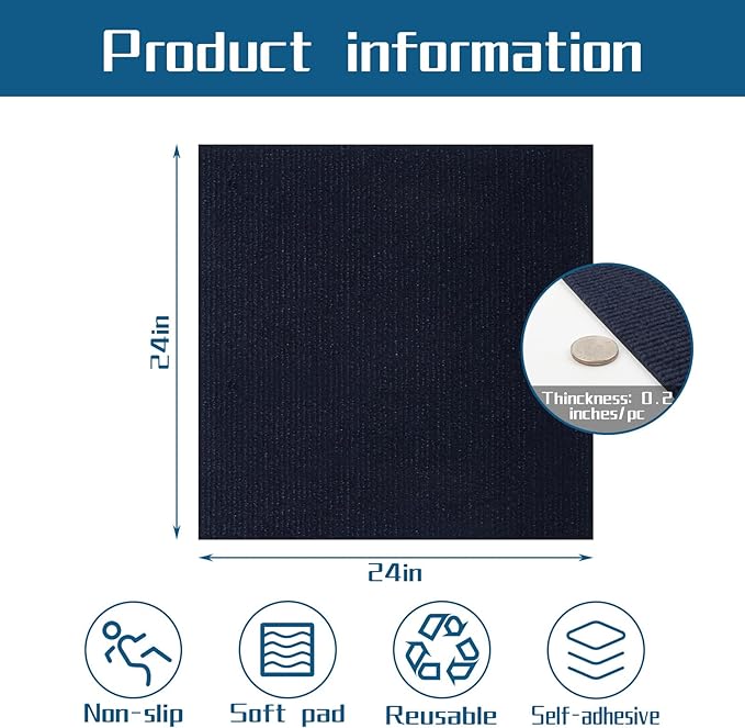 Peel and Stick Carpet Squares 24" x 24", Self Adhesive Non-Slip Carpet Tiles, Peel and Stick Soft Padded Carpet Tiles for Kitchen Bedrooms Indoor Outdoor(10 Tiles/40 sq ft)