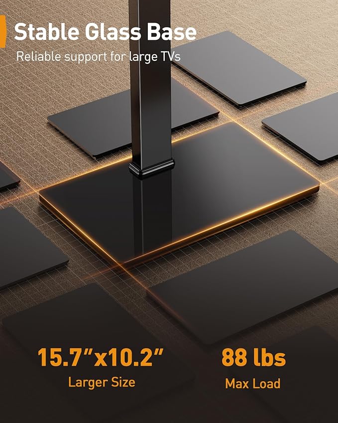 Perlegear Universal Swivel TV Stand with LED Lights for 32–70 inch TVs, Height Adjustable Table Top TV Stand with Tilt, Tempered Glass Base, Holds up to 88 lbs, Max VESA 400x400mm, PGTVS32B