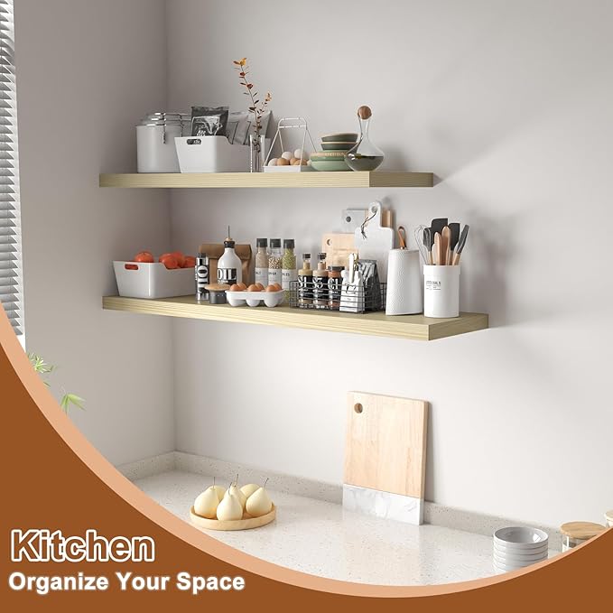 12 Inch Deep Floating Shelves for Wall 2 Pack Floating Shelfs Large Storage Space Wall Decor Display Shelf for Bathroom Living Room Bedroom Kitchen 40" W x 12" D x 1.2" H Natural Wood