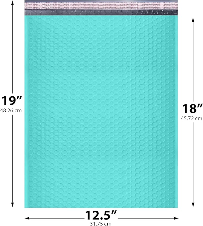 Teal 12.5x19.5 Inch Large Poly Bubble Mailers #6 | Padded Envelopes with Self Seal | Air Lined Cushioned Bubble Mailer | Usable Size 12.5x15 | 50 Pack Bulk | Lightweight shipping Bags