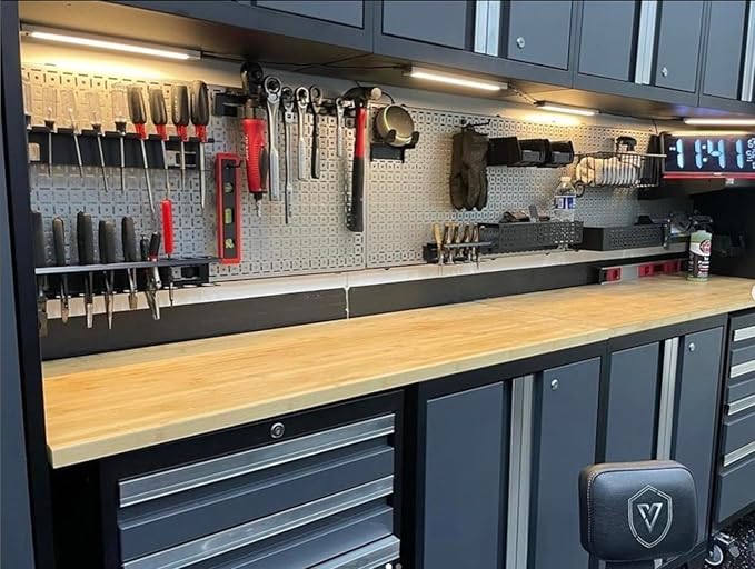 OmniWall Modular Metal Pegboard System, 16x48 inches, Steel Construction, Wall-Mounted Tool Storage (Blue, Horizontal)