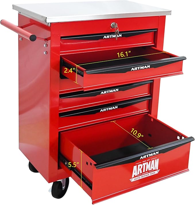 6 Drawer Rolling Tool Chest with Locker, 22.2" D Metal Movable Lockable Tool Cart Box Multi-Functional Hardware Storage Cabinet Box for Warehouse Basement Home Pantry Garage