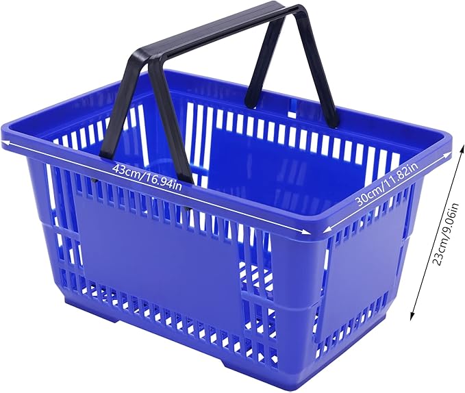 12PCS Blue Plastic Shopping Baskets with Handles, Portable Retail Baskets Grocery Basket with Handles,21L Hand Shopping Basket Set for Stores, Supermarket, Retail, Groceries Carrying
