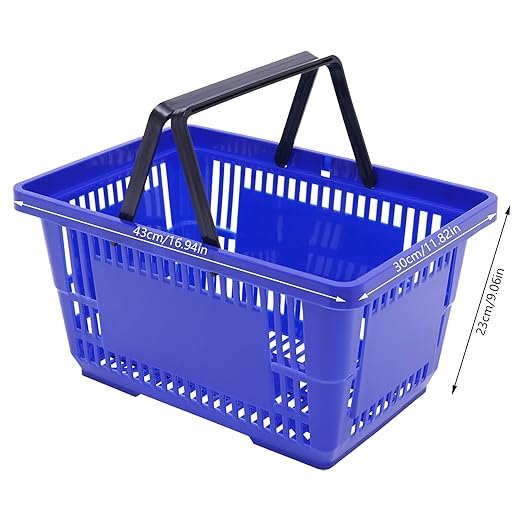 12Pcs 18L Shopping Baskets with Handles, Portable Plastic Retail Grocery Baskets Large Capacity for Stores, Supermarket, Retail, Groceries Shopping (Blue)