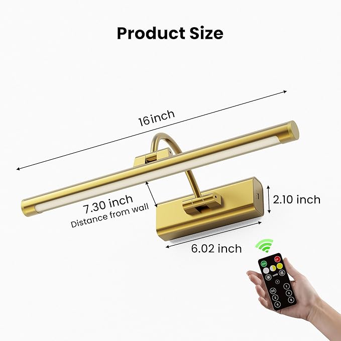 16" Art Lighting for Paintings with 1pcs Extra 6000mAh Battery - 2 Pack Wireless Dimmable Wall Mount for Paintings, Artwork, Portraits & Frames