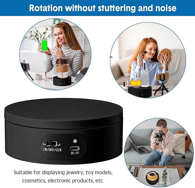 Hoteam Turner Cup Rotating Display Stand for Epoxy Glitter Tumbler Display Turner 360 Degree Tumbler Spinner Automatic Spinning Rotating Platform Mute Photography Turntable(Black,6 Pcs)