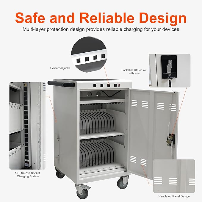 Laptop Charging Cart,35 Devices Tablet Storage Carts for pad Up to 16.3" Screen Size, Classroom Computer Mobile Charging Station for Pads, Chromebooks,Laptops, Security Storage(31+4 Bay-White)