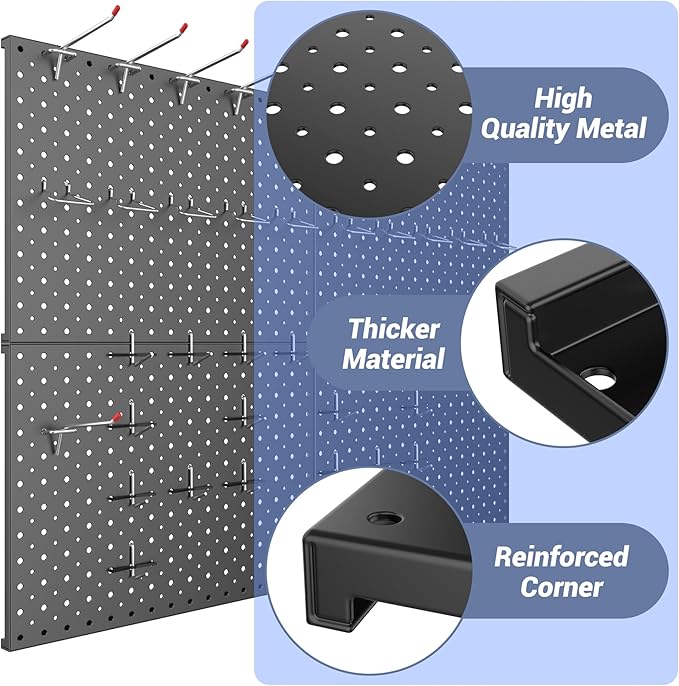 WALMANN 4-Pack 12"x16" Metal Pegboard Panels for Garage, Tool Organizer Pegboard for Pegboard Hooks - Compatible with 1/8" & 1/4" Hooks(Black)