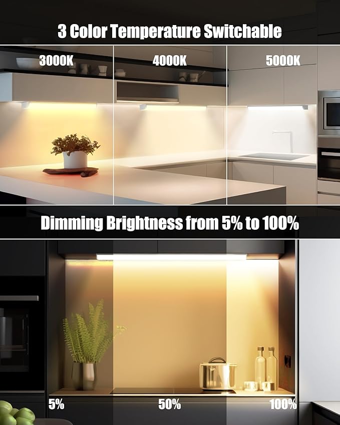 24 Inch Hardwired Under Cabinet Lighting, 3 Color Setting Dimmable LED Under Cabinet Lights Wired, 1400LM Linkable Under Counter Lights for Kitchen, 16W, CRI>97