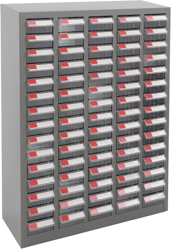 Drawer Storage Cabinet | Storage Cabinet Part Organization Shelves | Bolt and Nut Tool Storage Steel Cabinet | Hardware Organizer and Storage Organization | with Dividers and Labels (Clear)