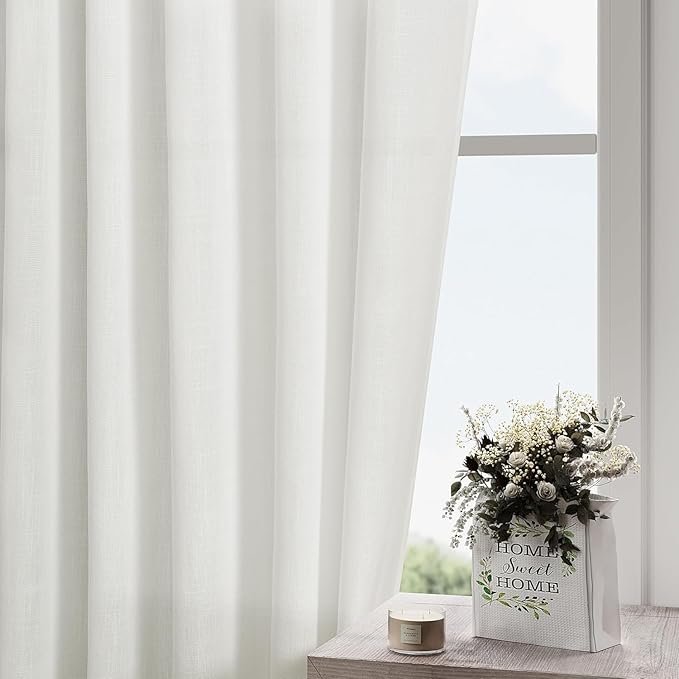 Off White Large Window Curtains Light Filtering Semi Sheer Privacy Linen Textured Curtain for Patio Sliding Glass Door Extra Wide Rustic Farmhouse Drapes for Living Room Bedroom Sunroom 100x90 Inch