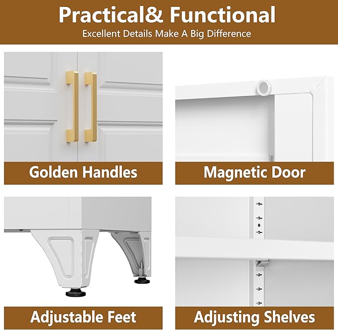 Kitchen Pantry Cabinet, 75" Tall Pantry Cabinet with Three Drawers, Metal Storage Cabinets with Doors and Shelves, Freestanding Food Cupboard for Dining, Living Room, White, Assembly Required