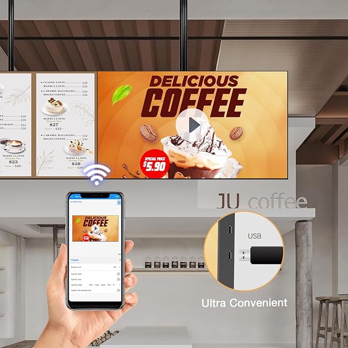 55 Inch 4K UHD 1000nits Wall Mount Digital Signage Slim Fit Frameless Commercial Display LCD Monitor Advertising Screen 4-32GB Android 11.0 with HDMI in