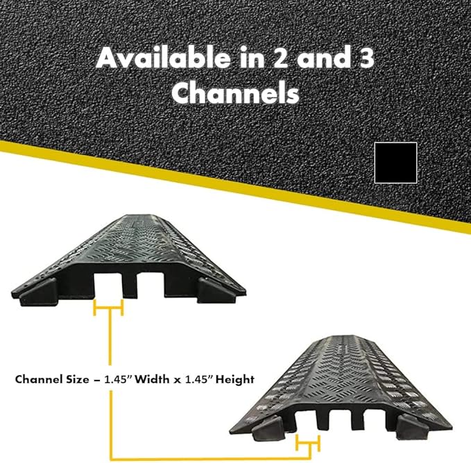 Kable Kontrol Drop Over Floor Cord Cover – 40” Inch Long 2 Channel Cable or Wire Protector – Rubber Ramp for Indoor and Outdoor Use – Black