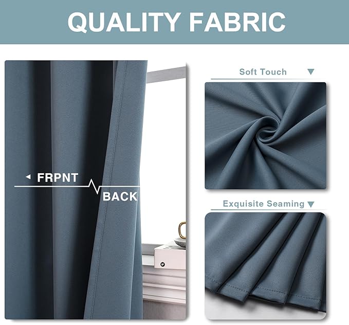 ChrisDowa Blackout Curtains 70 inches Wide for Bedroom - Extra Wide Grommet Thermal Insulated Room Darkening Curtains for Living Room (1 Panel, Stone Blue, 70 x 63 Inch)