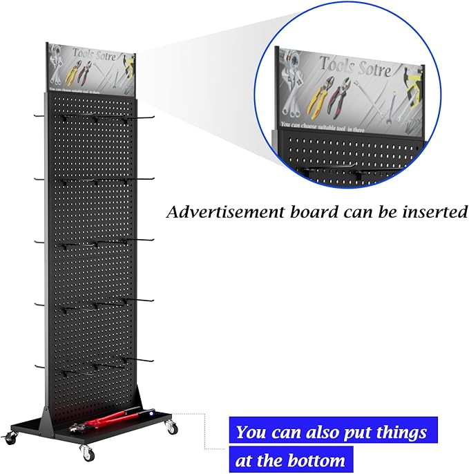Metal Pegboard Panels - Double Sided Peg Board Shelving with 30 Hooks,63x23x15 in,Portable Peg Board Organizer for DIY, Kitchen Decoration,Mobile Phone Shop/White