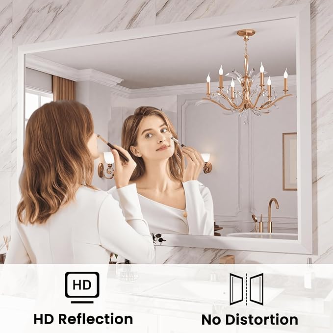 Amorho Bathroom Mirror, 50x36 Inch White Framed Bathroom Mirrors for Over Sink, Wall-Mounted Mirrors for Bedroom, Living Room, Entryway(Horizontal/Vertical).