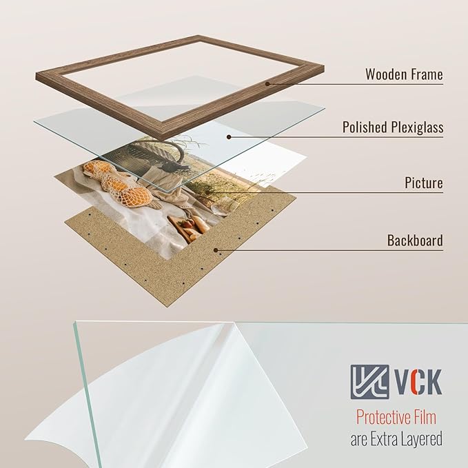 VCK 8x10 Picture Frame 5 Pack - Brown Walnut, Natural Textured Solid Wood Frame, Wall Gallery Frame