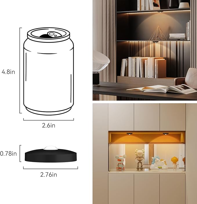 Yiliaw Rechargeable Puck Lights with Remote, 12 Pack Magnetic Under Cabinet Lighting, 1500mAh Battery Operated LED Tap Lights with Dimmer & Timmer for Kitchen, Closet, Shelf - 3 Color Temps, Black