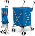 GOFLAME Folding Shopping Cart on Wheels, Waterproof Grocery Cart with Removable Cover and 360° Swiveling Wheels, Collapsible Utility Cart for Groceries and Laundry, 120LBS Load Capacity, Blue