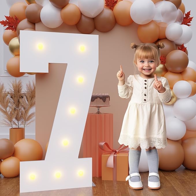 Bugame 3FT Marquee Numbers, Large Light Up Numbers for 7th 70th Birthday Decorations Warm Light for Anniversary Party Decor, Number 7
