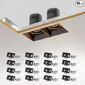 LED Square Recessed Lighting 16 Pack, 24W Aluminum Trimless Downlight, Adjustable Ceiling Light with junction Box, 5 CCT 2700K-6000K, TRIAC Dimming Rotation Spotlight for Living Room Bedroom