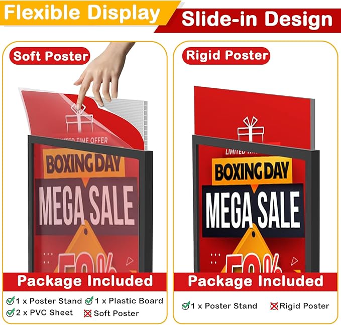 Sign Stand Heavy Duty - 19.6 x 27.5 Inch Double Sided Poster Stand for Display Board Foam, Black Pedestal Floor Standing Sign Holder for Event Store Restaurant Exhibition Business Party