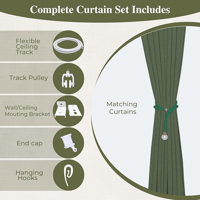 Faux Linen Semi Sheer Room Divider Curtain with Flexible Curtain Track, Light Filtering Privacy Curtain for Patio Sliding Glass Door, Room Dividing, Living Room Bedroom, Olive Green, W72xL72, 1 Panel
